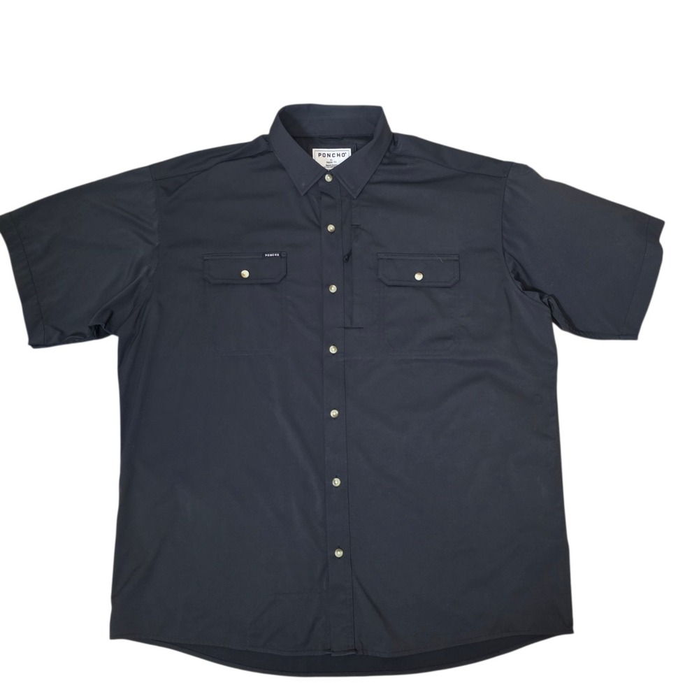Poncho Mens XL Black Regular Fit Magnetic Pocket Western Button Up Shirt